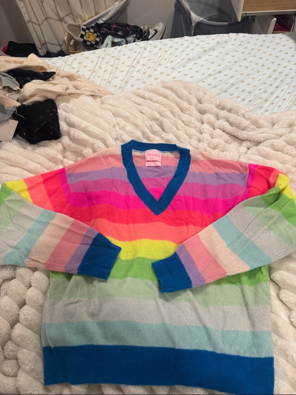 cashmere Rainbow Stripe V-Neck Sweater - Multicolor
